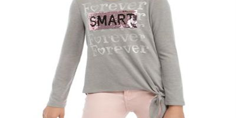 Beautees Big Girl's Forever Smart &amp; Kind Flip Top de lantejoulas cinza tamanho médio