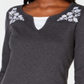Blusa feminina Karen Scott de algodão bordado com efeito em camadas, cinza, tamanho médio