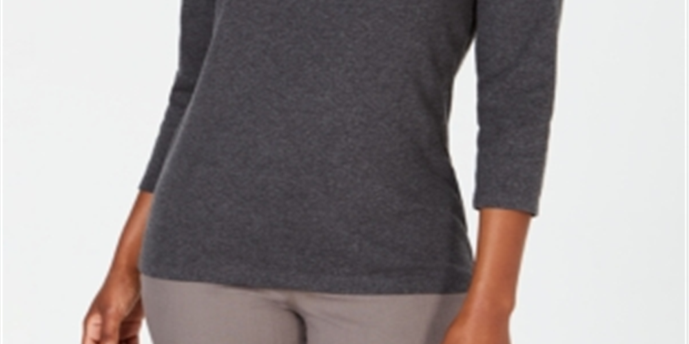 Blusa feminina Karen Scott de algodão bordado com efeito em camadas, cinza, tamanho médio