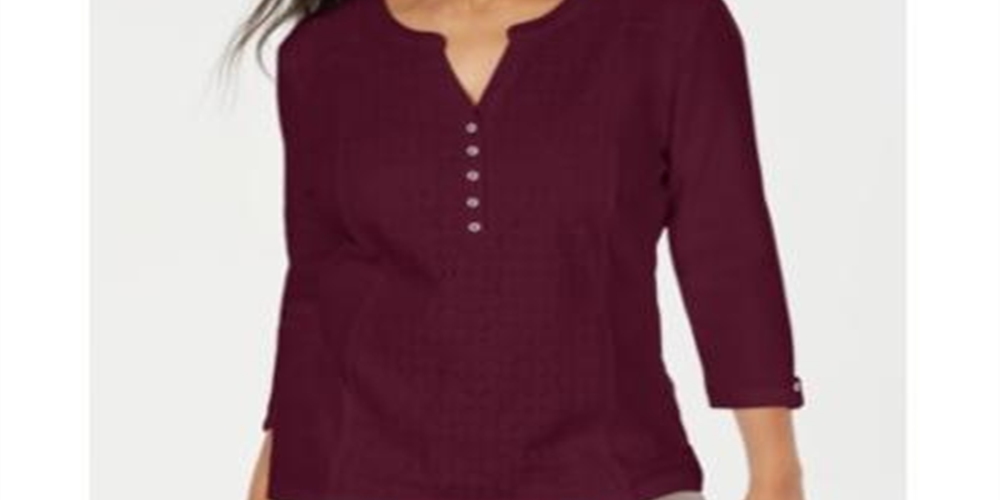 Karen Scott Top Henley Feminino Renda Frontal Vermelho Tamanho X-S