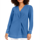 Blusa túnica feminina Alfani com decote em V e acabamento contrastante, azul, tamanho grande