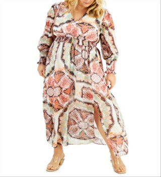 Vestido longo feminino INC International Concepts com manga bufante e franzido, rosa, tamanho XX-G