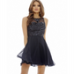 Vestido feminino AX Paris Skater em chiffon com aplicações, azul-marinho, tamanho 10