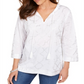 Blusa de linho feminina com estampa de folha Charter Club, branca, tamanho pequeno