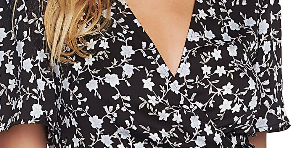 1.STATE Vestido envelope floral romântico feminino preto