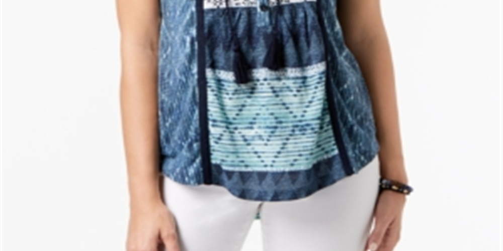 Blusa feminina bordada estampada estilo &amp; co azul tamanho PP