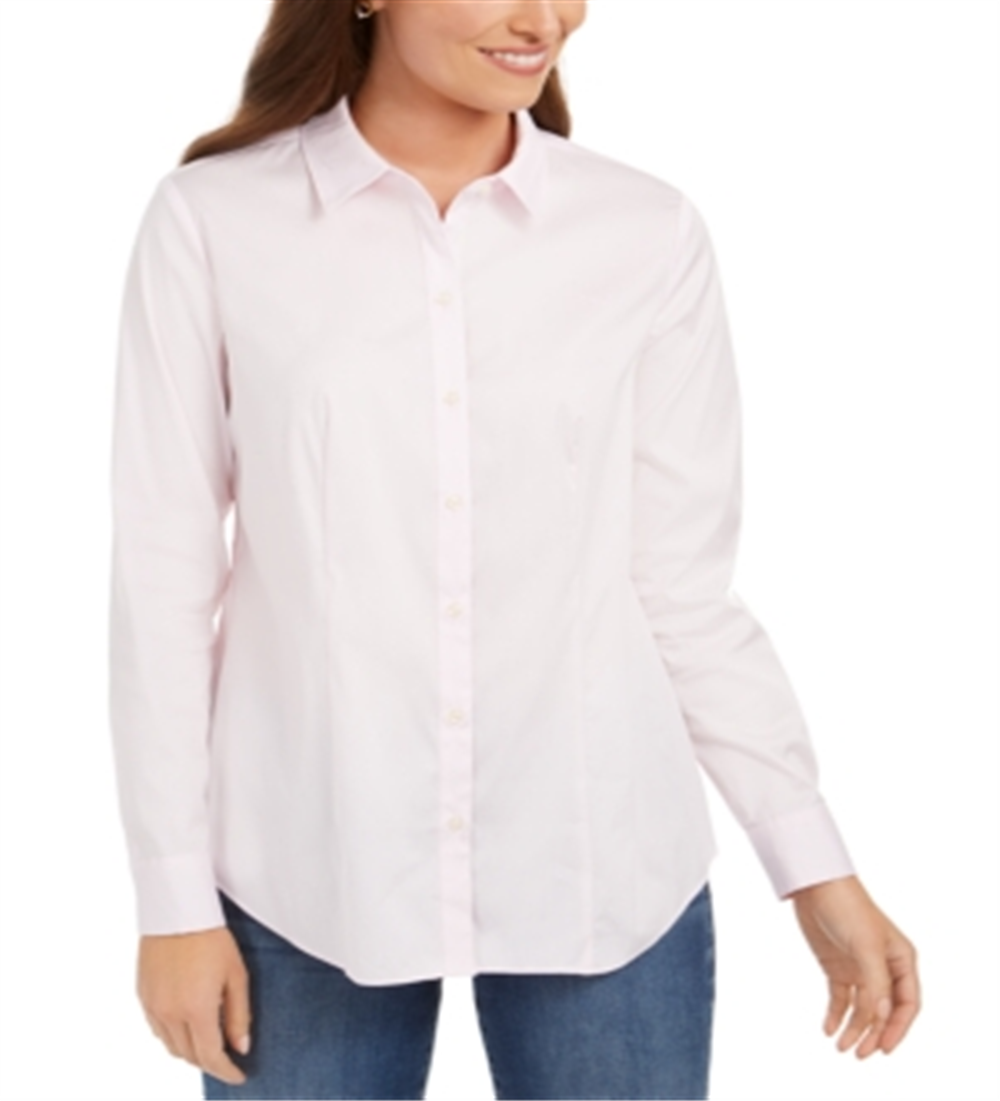Camisa feminina clássica com botões frontais, rosa, tamanho 6, Charter Club