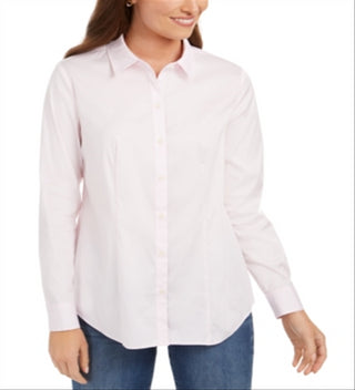 Camisa feminina clássica com botões frontais, rosa, tamanho 6, Charter Club