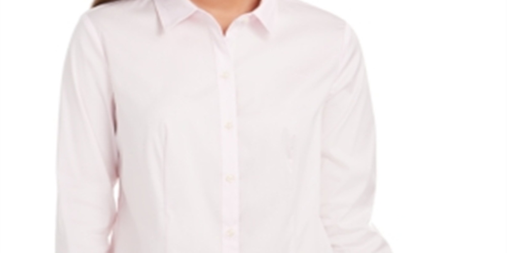 Camisa feminina clássica com botões frontais, rosa, tamanho 6, Charter Club