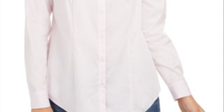 Camisa feminina clássica com botões frontais, rosa, tamanho 6, Charter Club