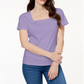 Camiseta feminina Karen Scott de algodão com gola quadrada e botões, roxa, tamanho XXG