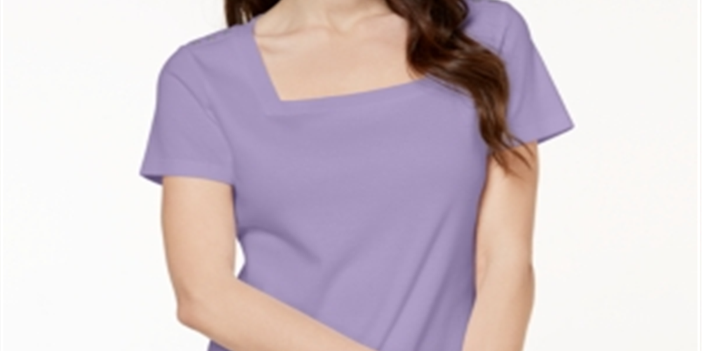 Camiseta feminina Karen Scott de algodão com gola quadrada e botões, roxa, tamanho XXG