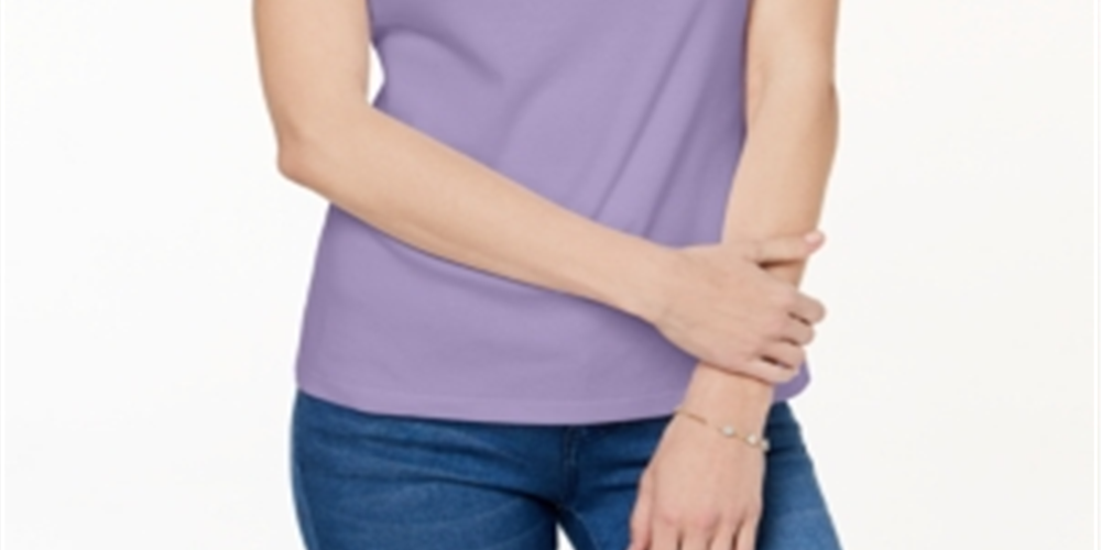 Camiseta feminina Karen Scott de algodão com gola quadrada e botões, roxa, tamanho XXG