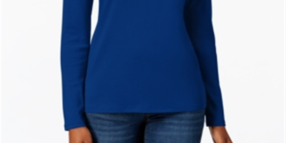 Camiseta feminina de manga comprida de algodão Pima Charter Club, azul, tamanho grande