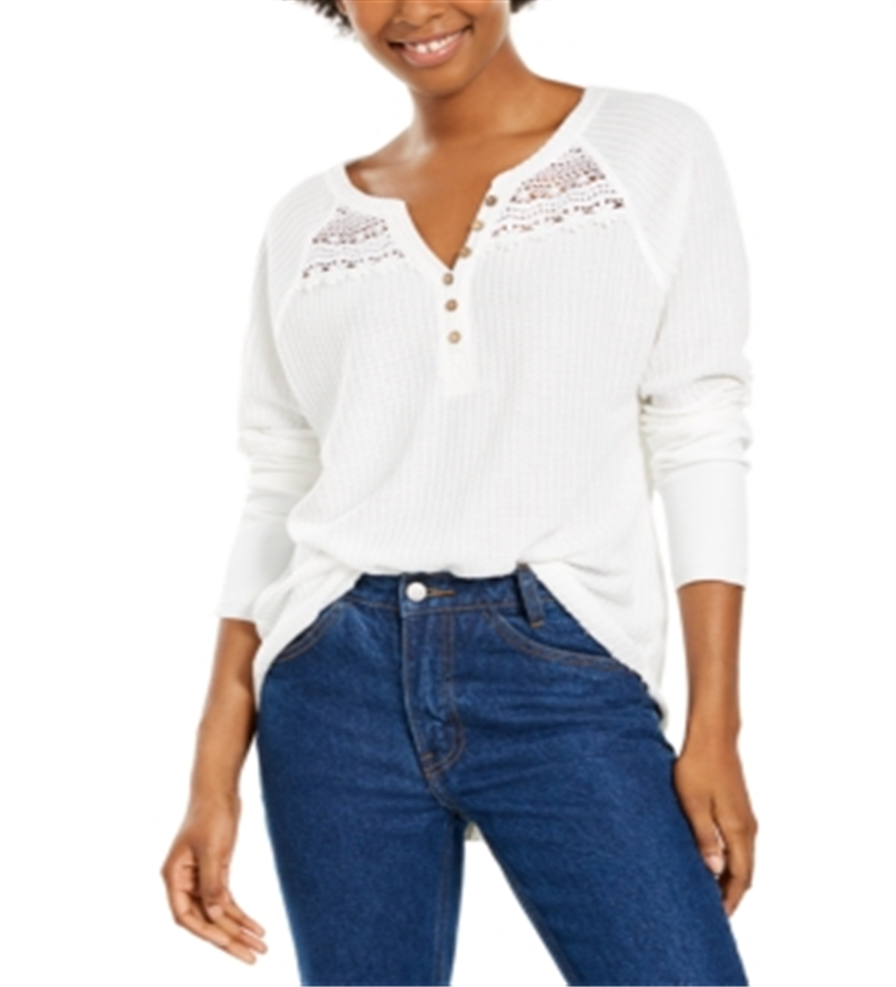 Top Henley com acabamento em renda texturizada American Rag Junior's, branco, tamanho XXS