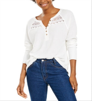 American Rag Junior's Textured Lace TrimHenley Top White Size XXS