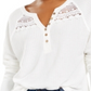 Top Henley com acabamento em renda texturizada American Rag Junior's, branco, tamanho XXS