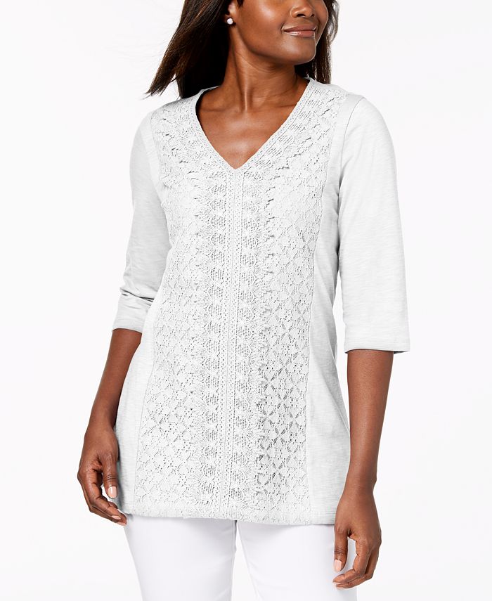 JM Collection Top Feminino Embelezado em Renda e Contraste Branco Tamanho P
