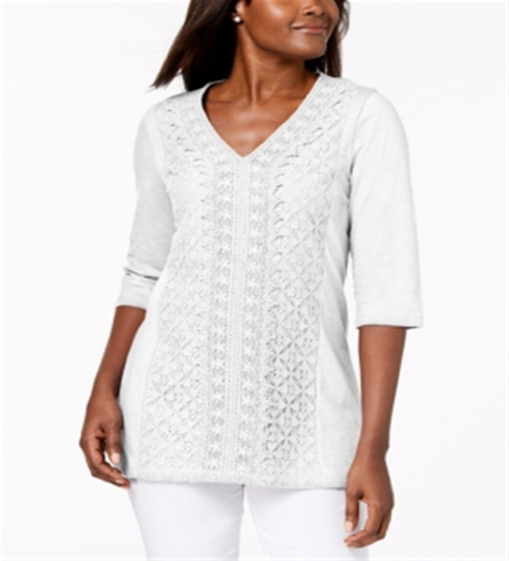 JM Collection Top Feminino Embelezado em Renda e Contraste Branco Tamanho P