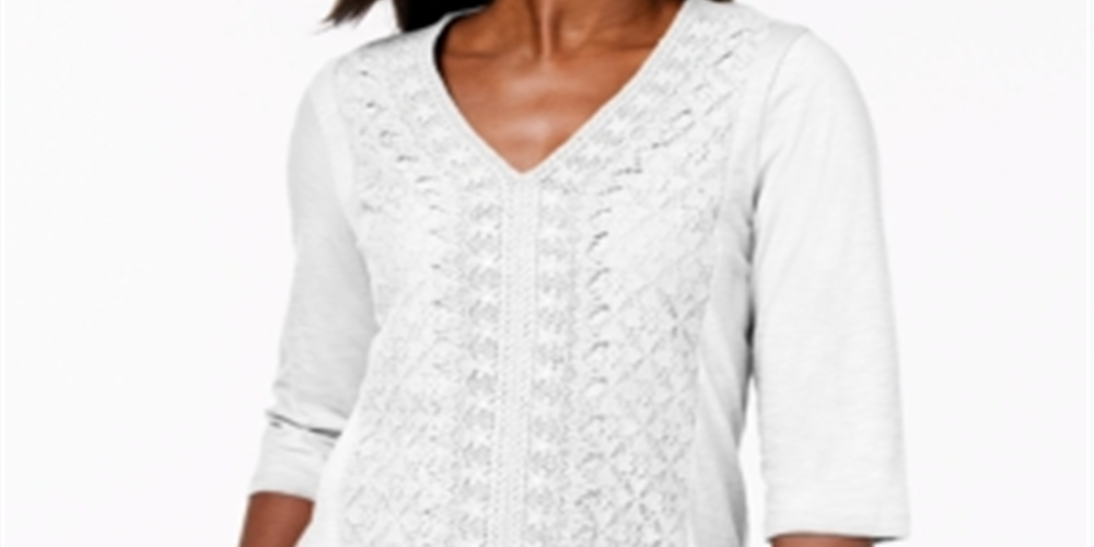 JM Collection Top Feminino Embelezado em Renda e Contraste Branco Tamanho P