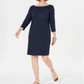 Vestido feminino Karen Scott com tachas, manga 3/4, decote canoa, acima do joelho, azul, tamanho X-S