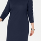 Vestido feminino Karen Scott com tachas, manga 3/4, decote canoa, acima do joelho, azul, tamanho X-S