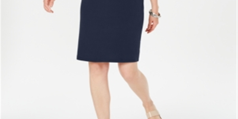Vestido feminino Karen Scott com tachas, manga 3/4, decote canoa, acima do joelho, azul, tamanho X-S