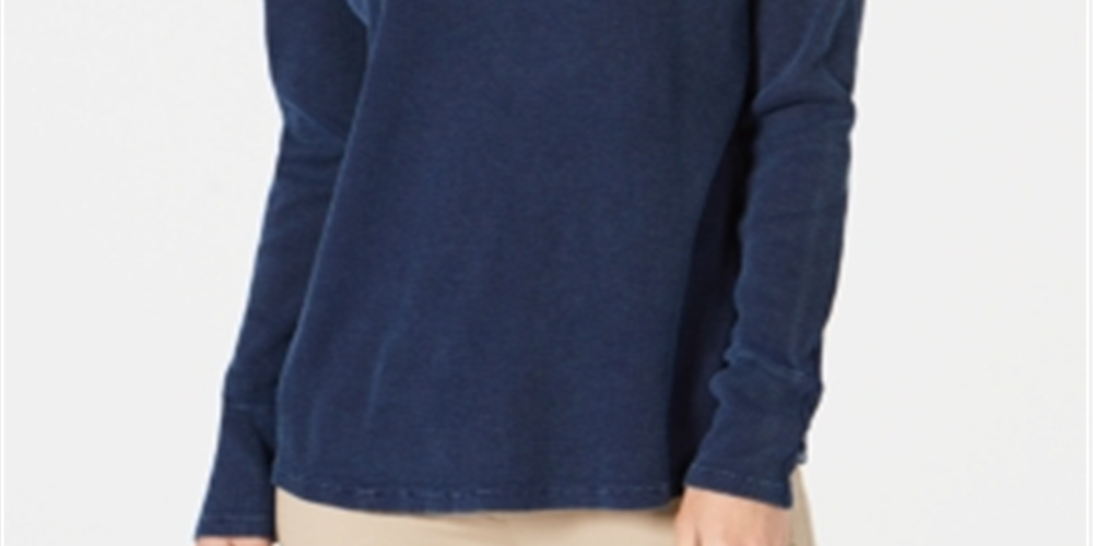 Blusa térmica feminina de algodão estilo &amp; co, azul, tamanho pequeno grande