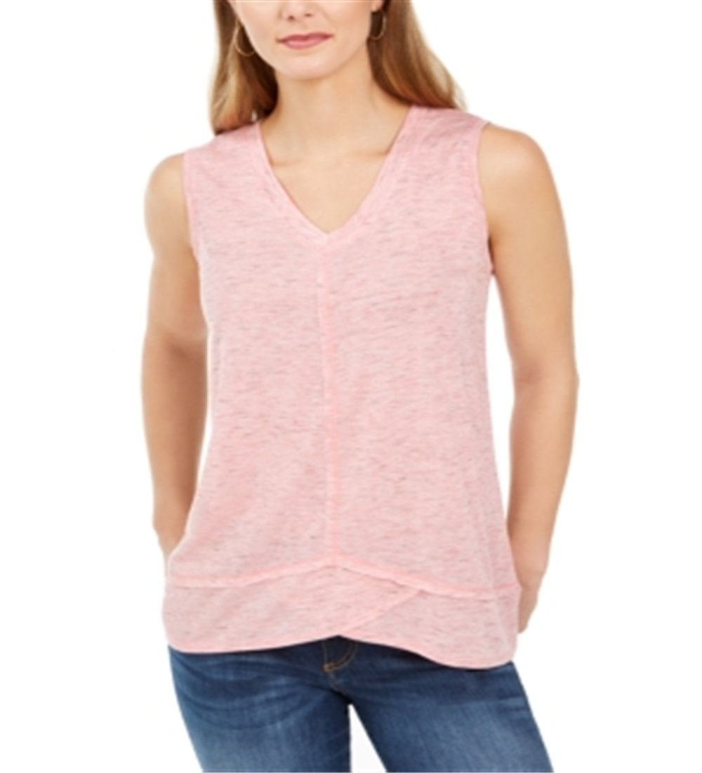 Regata feminina estilo &amp; co com decote em V alto e baixo, rosa, tamanho extragrande