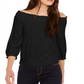 INC International Concepts Blusa camponesa franzida feminina preta tamanho X-S