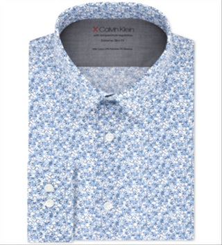 Camisa social Calvin Klein masculina extra slim fit com regulagem de temperatura, azul, tamanho 17,5 x 32-33