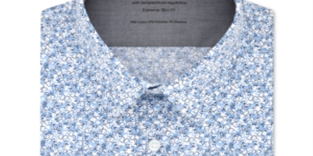 Camisa social Calvin Klein masculina extra slim fit com regulagem de temperatura, azul, tamanho 17,5 x 32-33