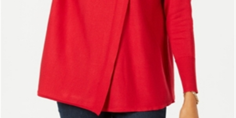 Suéter feminino JM Collection com gola alta e capuz, tamanho XX-G, vermelho