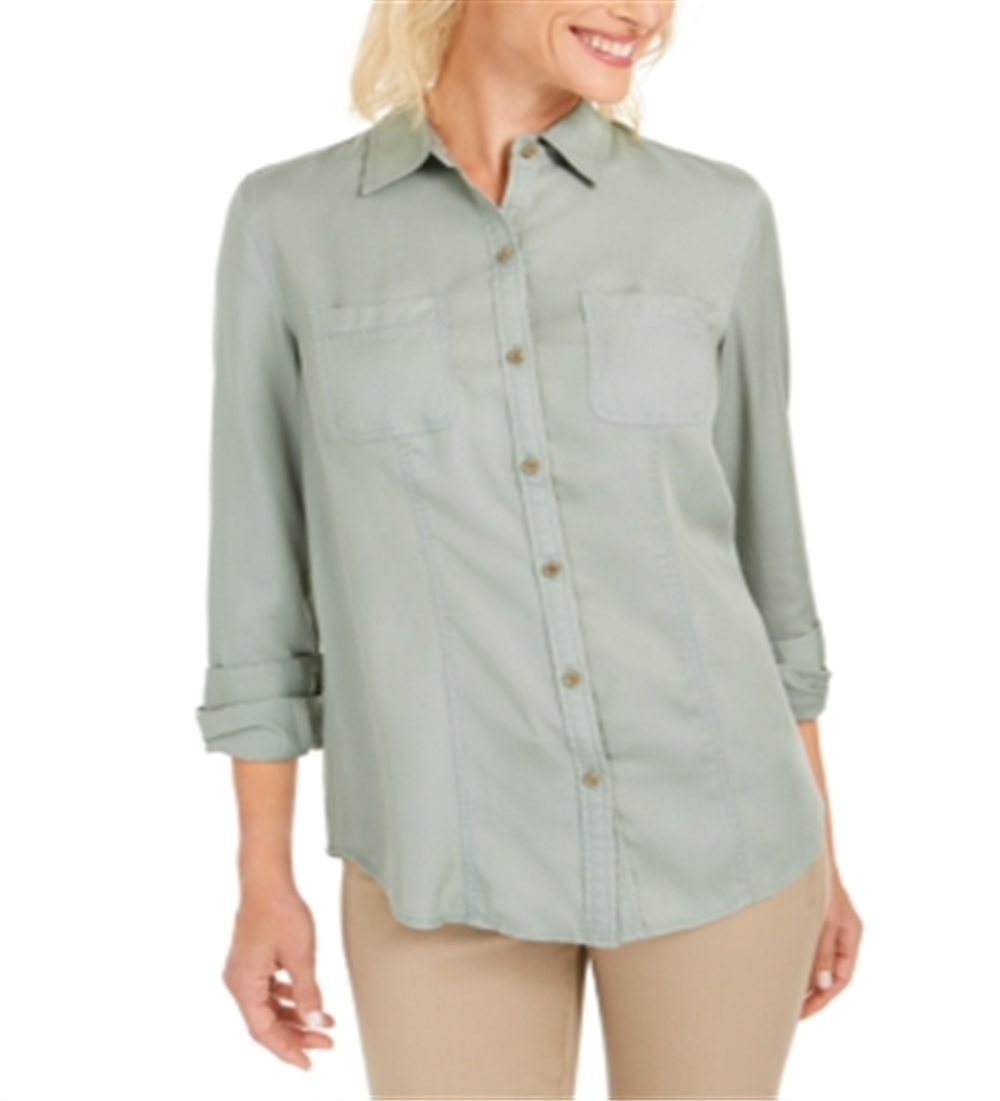 Camisa feminina Charter Club de tencel liso, verde, tamanho médio