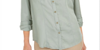 Camisa feminina Charter Club de tencel liso, verde, tamanho médio