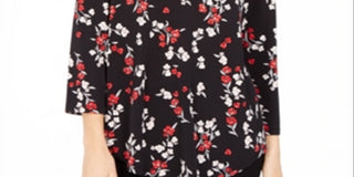 Blusa feminina Charter Club com estampa floral e decote em V, plissada, preta, tamanho pequeno