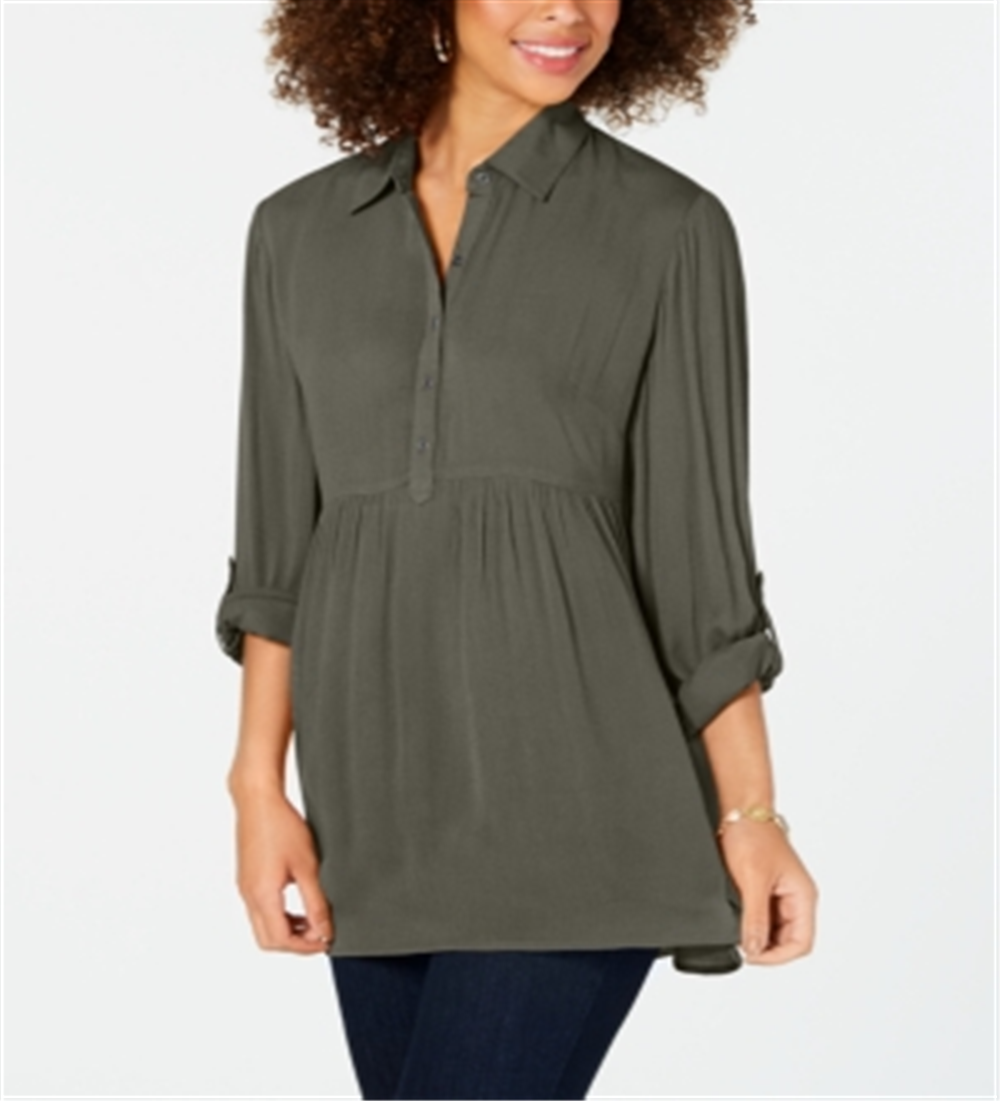 Camisa túnica babydoll feminina estilo &amp; co, verde-oliva, tamanho pequeno P