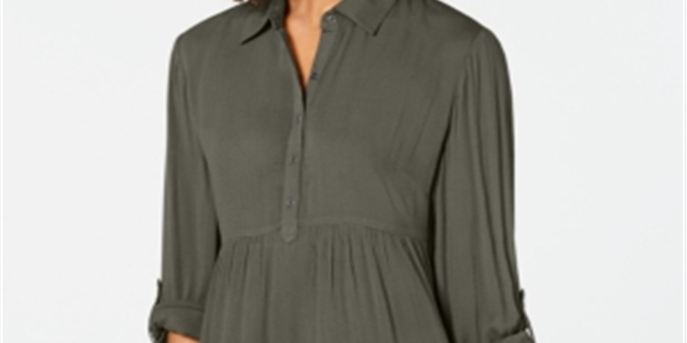 Camisa túnica babydoll feminina estilo &amp; co, verde-oliva, tamanho pequeno P