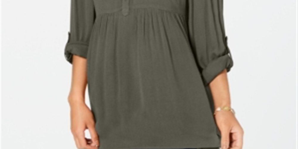 Camisa túnica babydoll feminina estilo &amp; co, verde-oliva, tamanho pequeno P