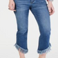 Calça jeans skinny cropped com franjas arco-íris feminina da INC International Concepts, azul, tamanho 14
