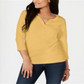 Karen Scott Top Henley de Algodão Feminino Marrom Tamanho XX-G