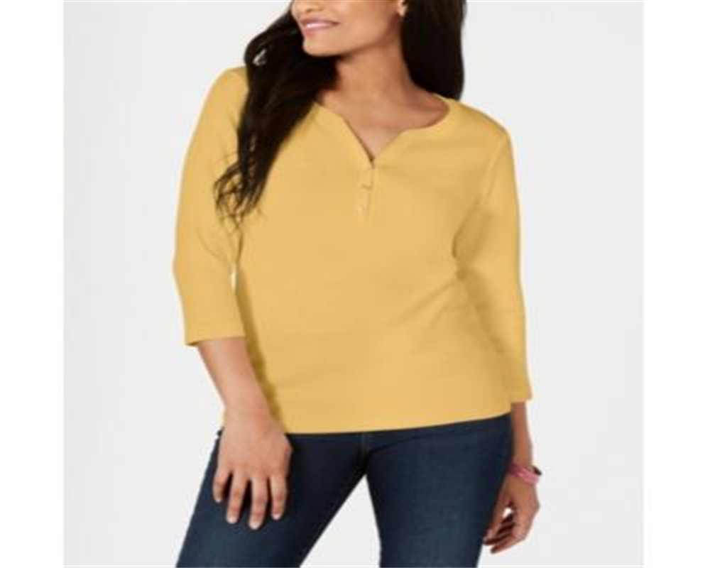 Karen Scott Top Henley de Algodão Feminino Marrom Tamanho XX-G