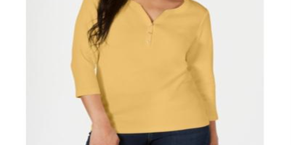 Karen Scott Top Henley de Algodão Feminino Marrom Tamanho XX-G