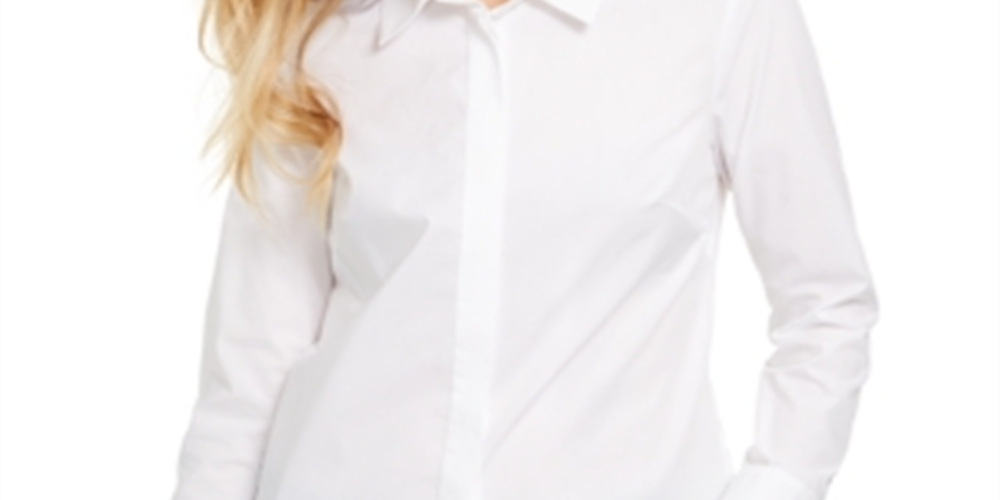 Blusa Calvin Klein Feminina Slim Fit Manga Longa Botões Branca Tamanho Médio