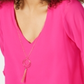 Thalia Sodi Blusa feminina com colar e manga franzida em camadas, rosa, tamanho médio