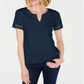 Blusa feminina Charter Club de algodão com decote dividido, azul, tamanho médio