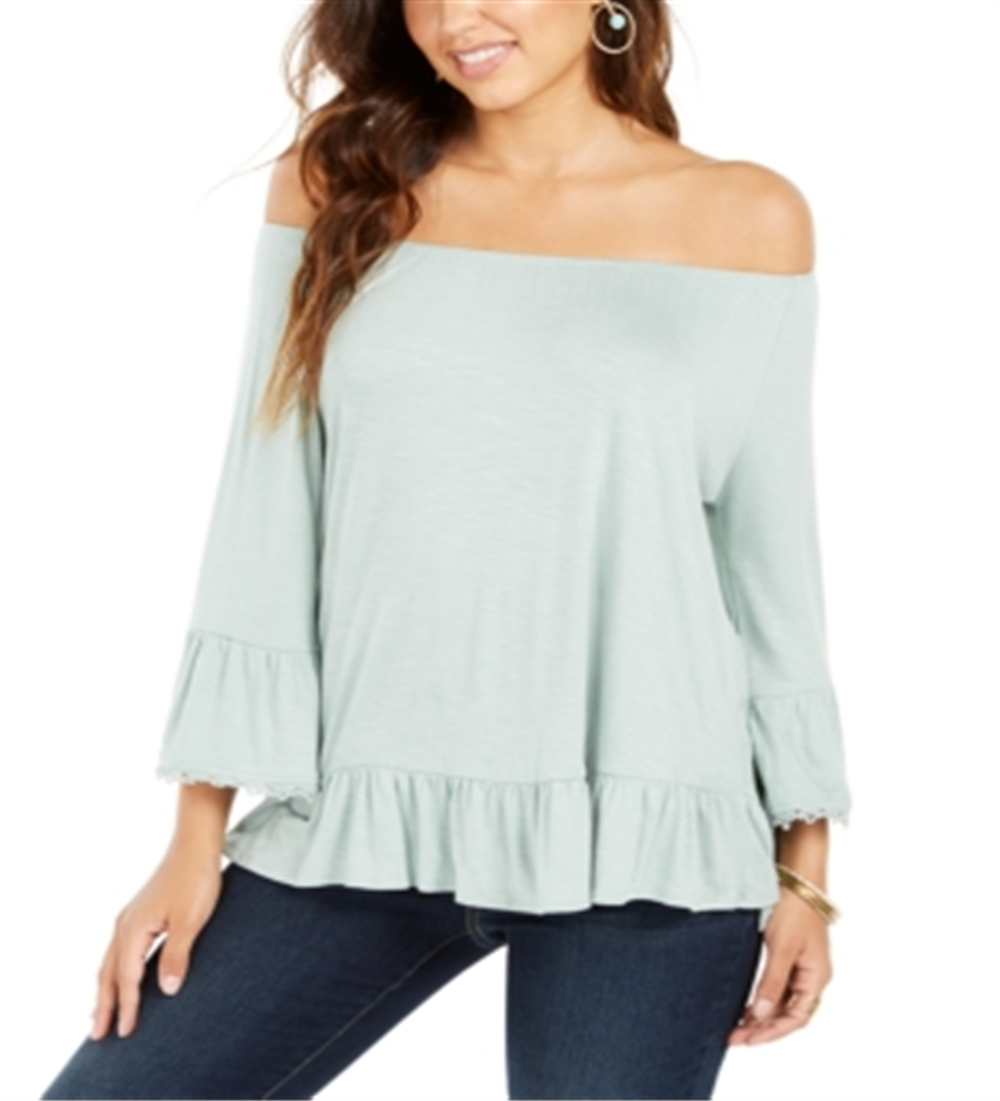 Blusa feminina estilo &amp; co ombro a ombro com babados verde tamanho pequeno M