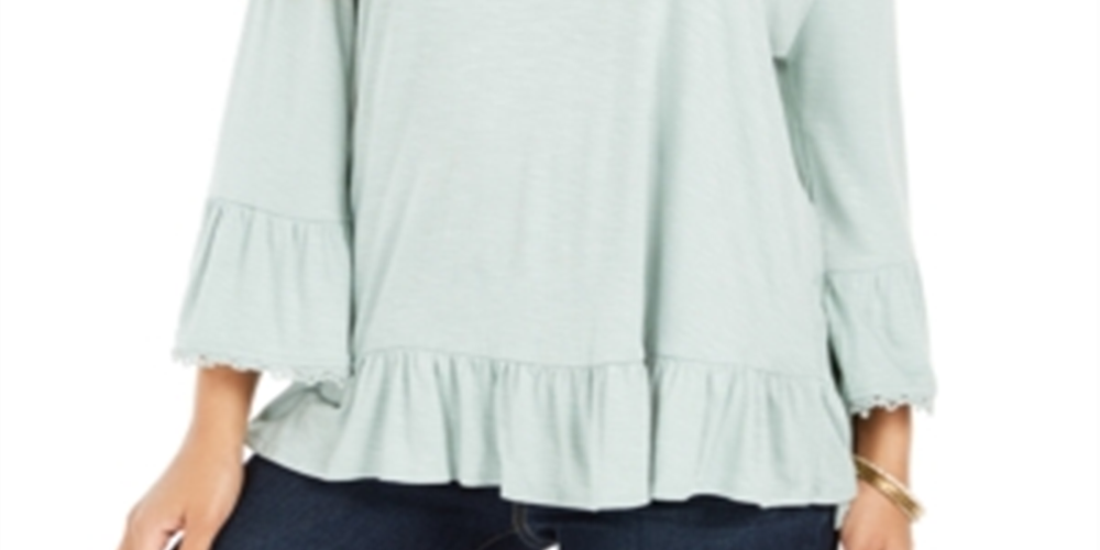 Blusa feminina estilo &amp; co ombro a ombro com babados verde tamanho pequeno M