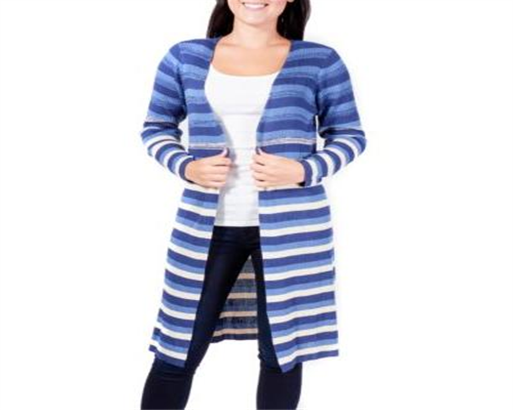 Cardigan Duster Listrado Feminino NY Collection Azul Tamanho - Pequeno XS