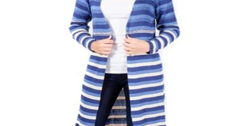 Cardigan Duster Listrado Feminino NY Collection Azul Tamanho - Pequeno XS